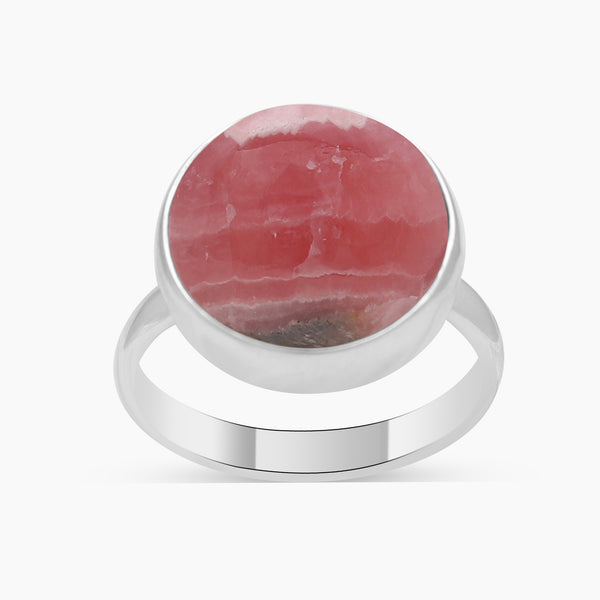 Round Shaped Rhodochrosite Silver Rings
