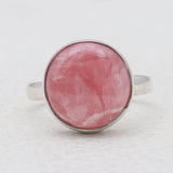 Round Shaped Rhodochrosite Silver Rings