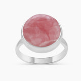 Round Shaped Rhodochrosite Silver Rings