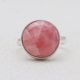 Round Shaped Rhodochrosite Silver Rings
