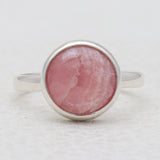 Round Shaped Rhodochrosite Silver Rings