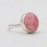 Round Shaped Rhodochrosite Silver Rings