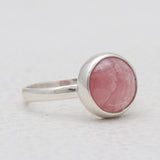 Round Shaped Rhodochrosite Silver Rings