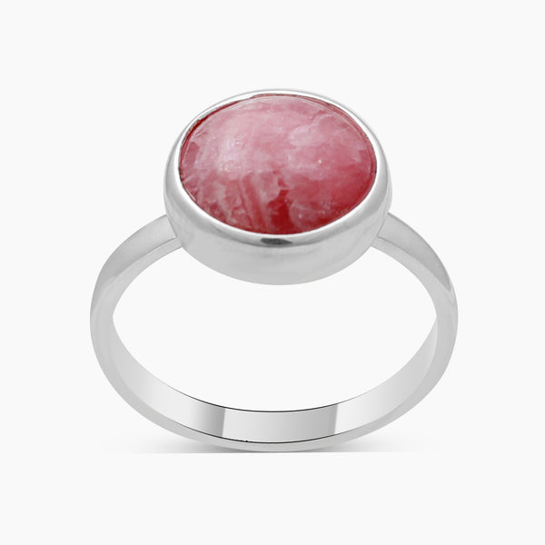 Round Shaped Rhodochrosite Silver Rings