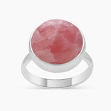 Round Shaped Rhodochrosite Silver Rings