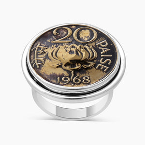 Vintage 1968 20 Paise Silver Coin Rings