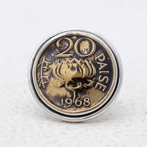 Vintage 1968 20 Paise Silver Coin Rings