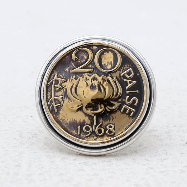Vintage 1968 20 Paise Silver Coin Rings