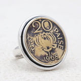 Vintage 1968 20 Paise Silver Coin Rings