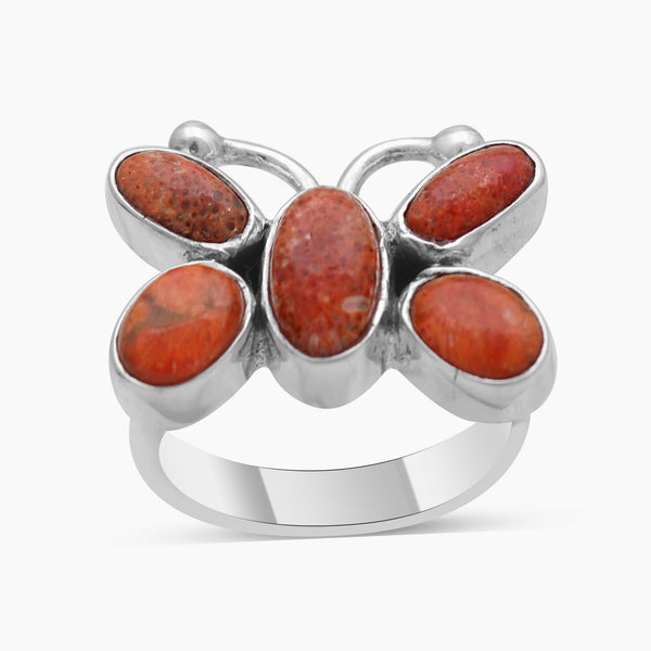 Sponge Coral Silver Butterfly Rings