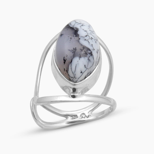 Dendritic Opal Silver Adjustable Rings
