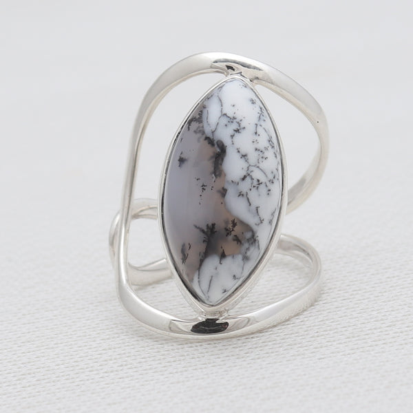 Dendritic Opal Silver Adjustable Rings