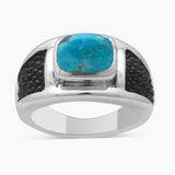 Black Stingray Charoite Silver Mens Rings