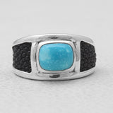 Black Stingray Charoite Silver Mens Rings