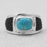 Black Stingray Charoite Silver Mens Rings