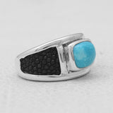 Black Stingray Charoite Silver Mens Rings
