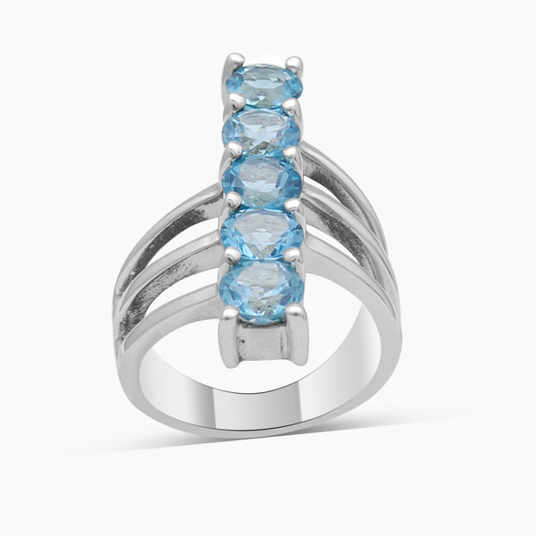 925 Sterling Silver Five-Stone Blue Topaz Rings