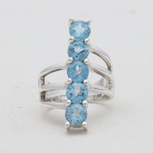 925 Sterling Silver Five-Stone Blue Topaz Rings