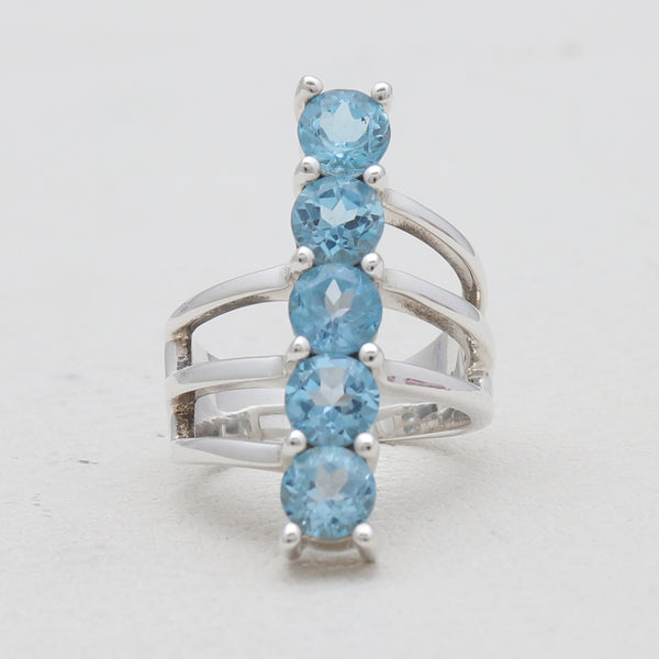 925 Sterling Silver Five-Stone Blue Topaz Rings