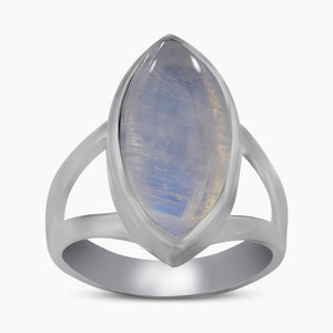 Natural Rainbow Moonstone Silver Rings
