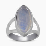 Natural Rainbow Moonstone Silver Rings