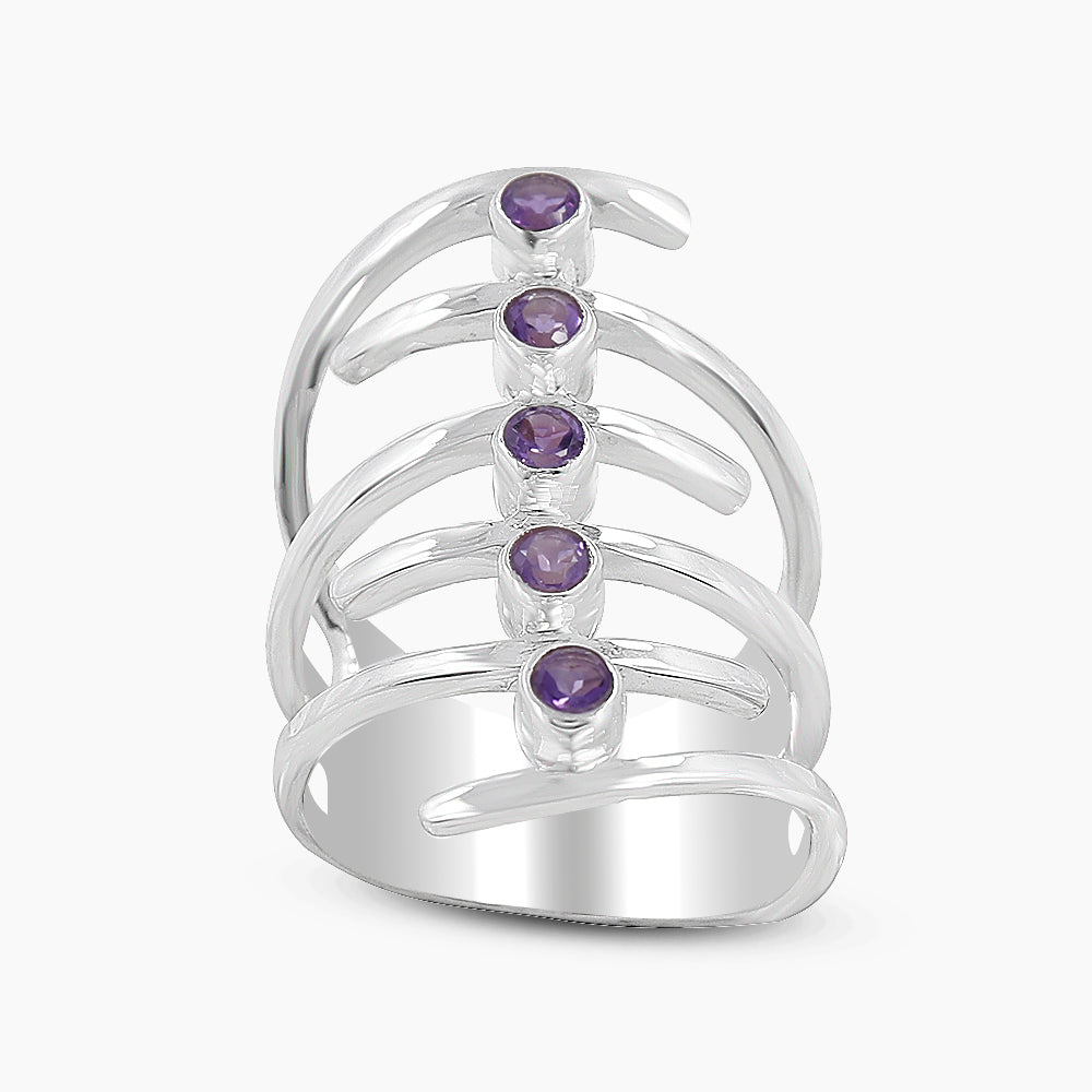 Amethyst Spiral Silver Rings