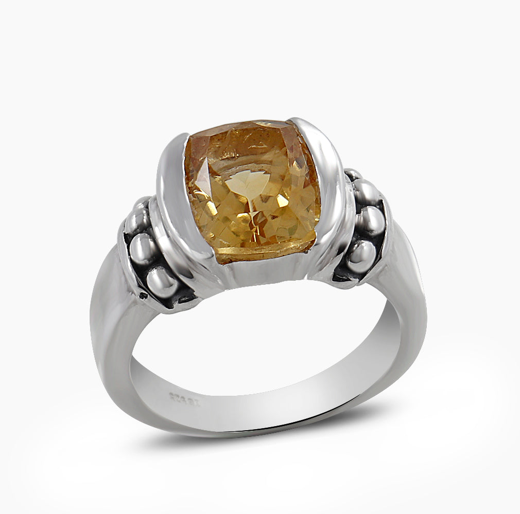 Natural Yellow Citrine Silver Rings