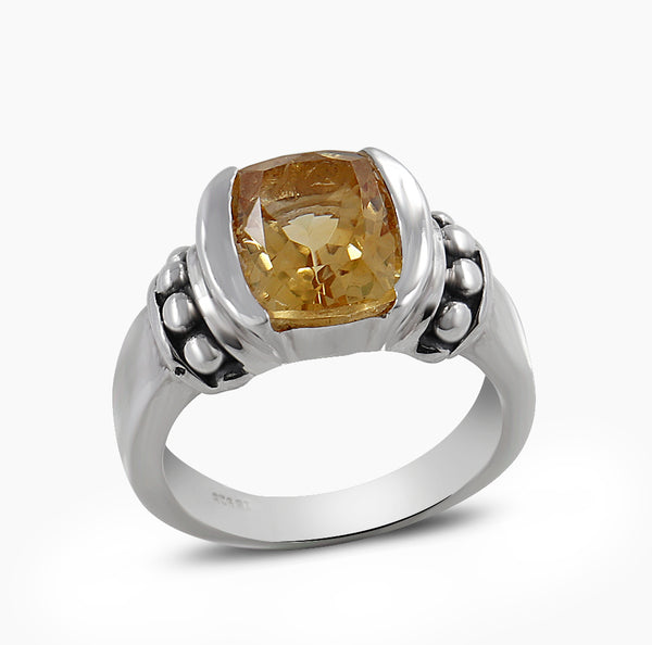 Natural Yellow Citrine Silver Rings