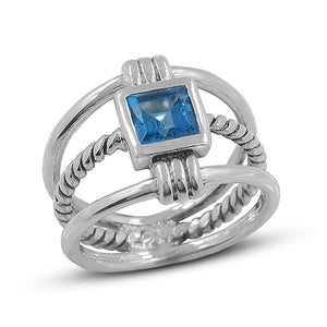 925 Sterling Silver Blue Topaz Ring