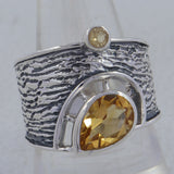 Natural Citrine Two Tone Sterling Silver Ring