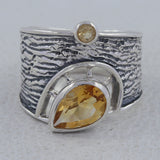 Natural Citrine Two Tone Sterling Silver Ring