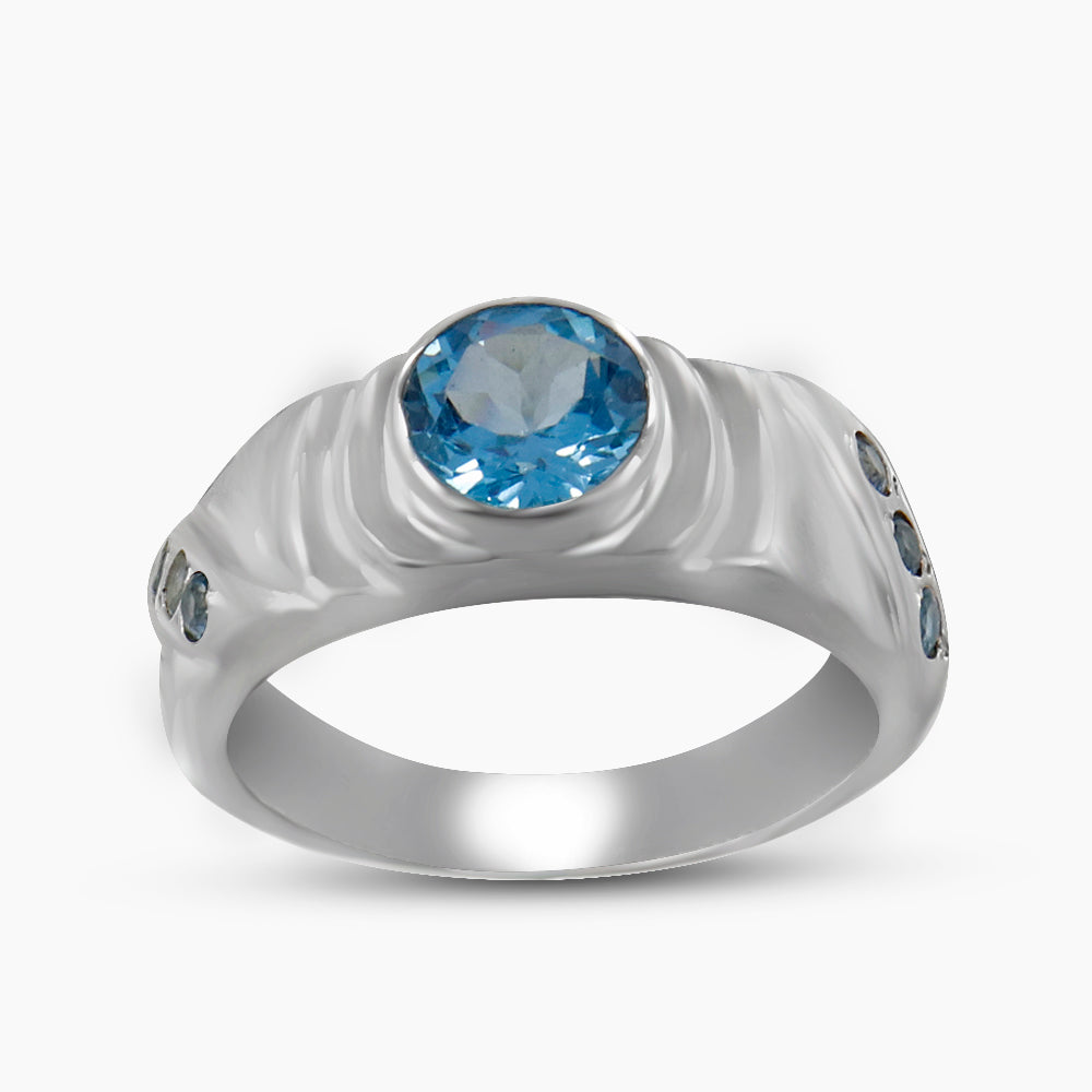 Natural Blue Topaz Silver Rings