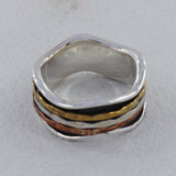 Spinner Ring - Triple Tone 925 Sterling Silver Band Ring