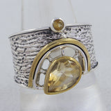 Natural Citrine Two Tone Sterling Silver Ring