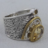 Natural Citrine Two Tone Sterling Silver Ring