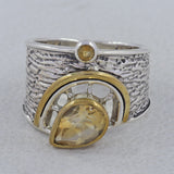 Natural Citrine Two Tone Sterling Silver Ring