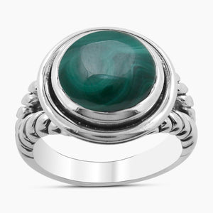 Natural Green Malachite Silver Rings