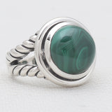 Natural Green Malachite Silver Rings