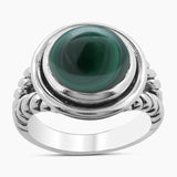 Natural Green Malachite Silver Rings