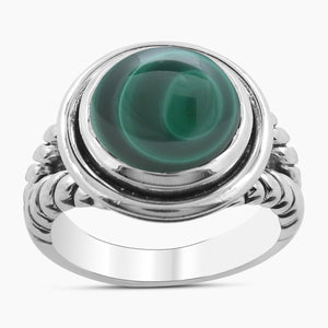 Natural Green Malachite Silver Rings