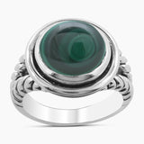 Natural Green Malachite Silver Rings