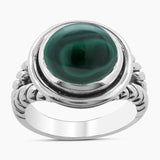 Natural Green Malachite Silver Rings