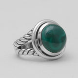Natural Green Malachite Silver Rings