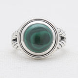 Natural Green Malachite Silver Rings