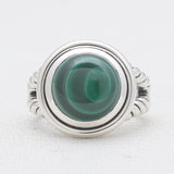 Natural Green Malachite Silver Rings