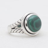 Natural Green Malachite Silver Rings