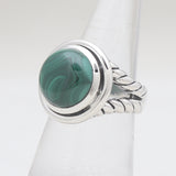 Natural Green Malachite Silver Rings