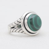 Natural Green Malachite Silver Rings
