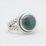 Natural Green Malachite Silver Rings