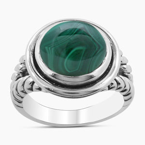 Natural Green Malachite Silver Rings